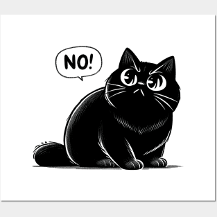 Cute Black Cat Says No Posters and Art